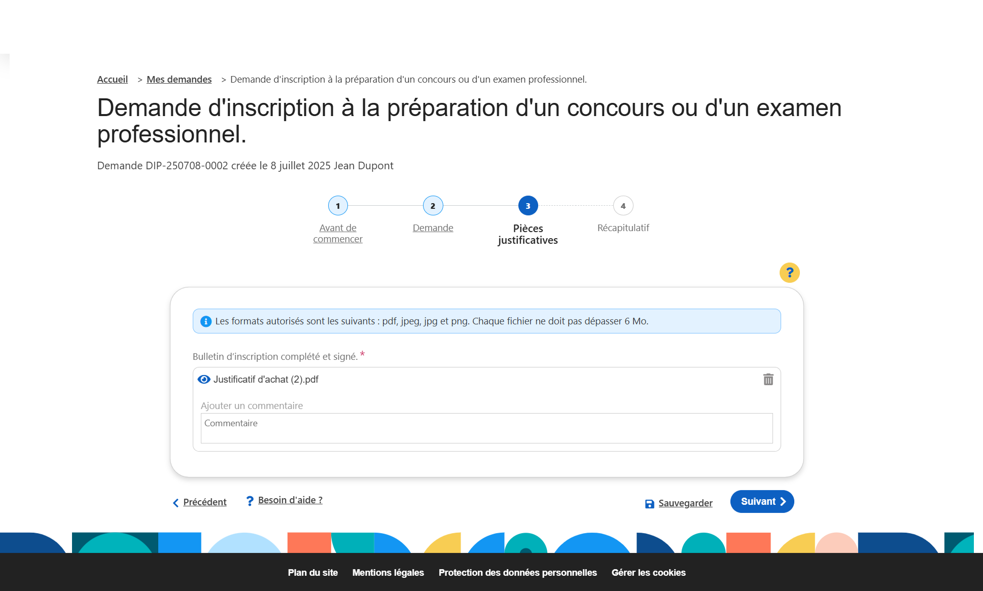 Demande d'inscription : Justificatifs