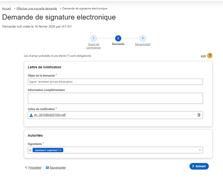 Page de lancement du téléservice de signature électronique dans FORUM RH avec YouSign